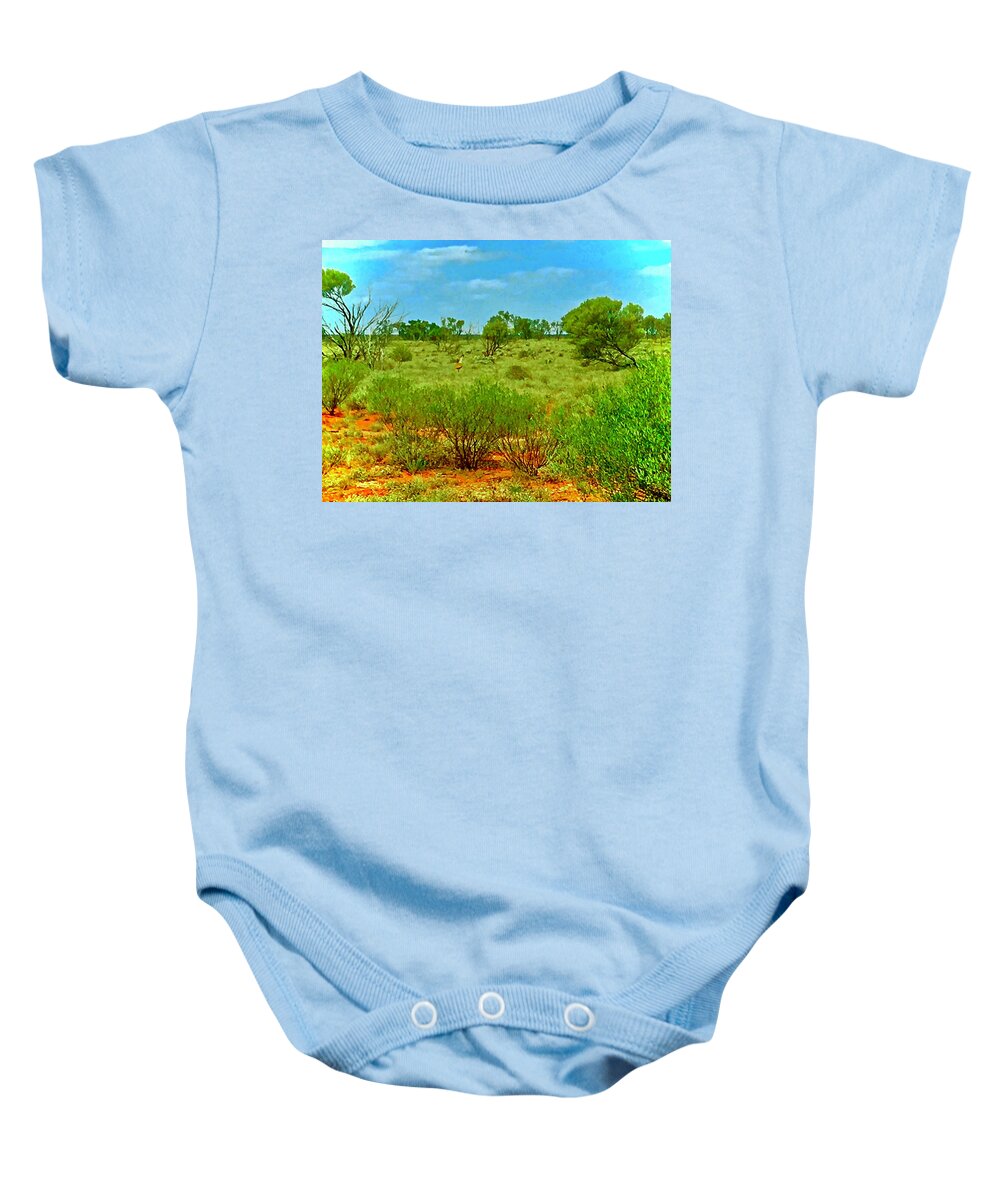 Sam Baby Onesie featuring the photograph Outback Hike by Debra Grace Addison