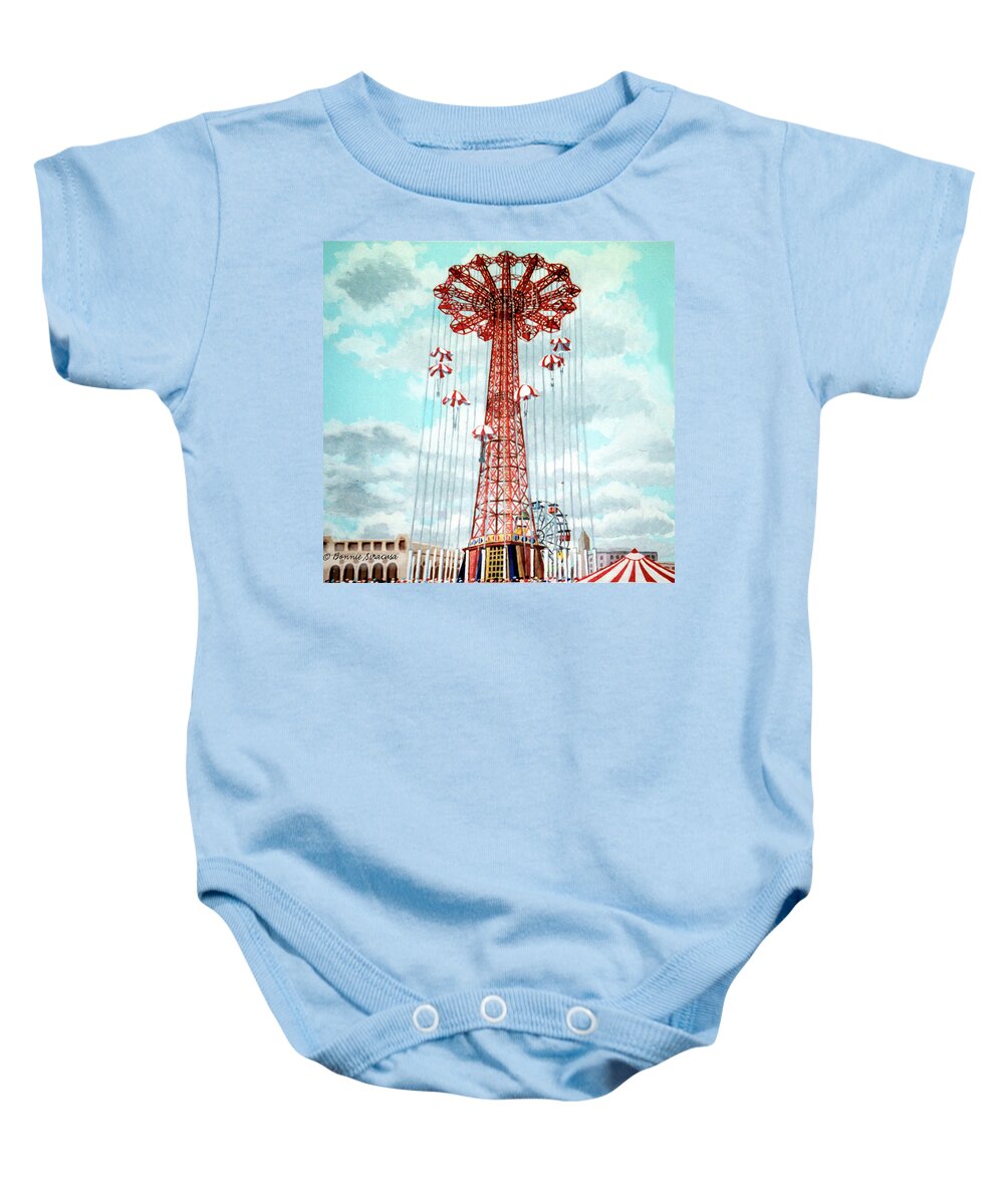 Baby Onesie featuring the painting Parachute Jump by Bonnie Siracusa