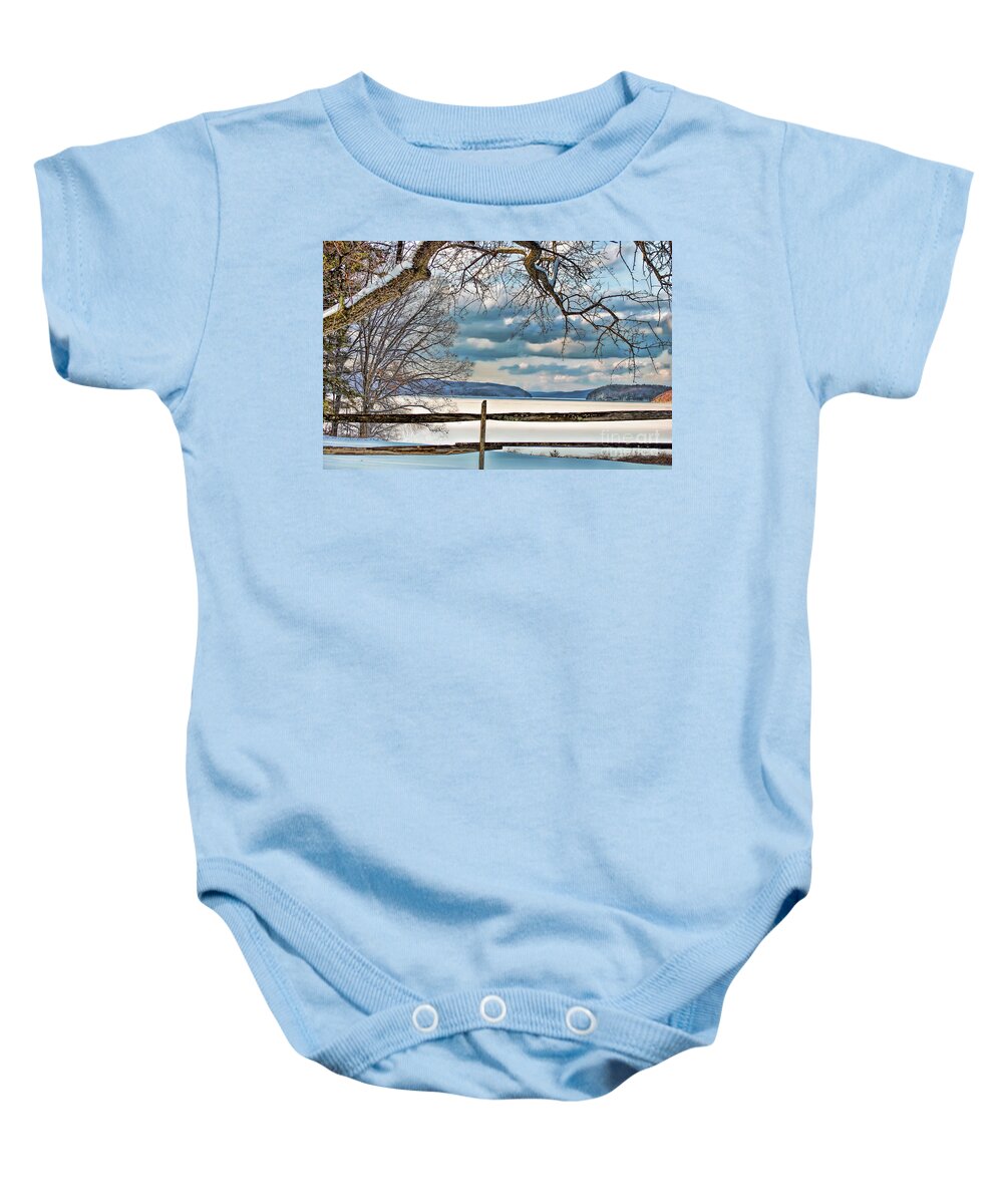 Winter Baby Onesie featuring the photograph Snow on the Quabbin Reservoir by Cordia Murphy