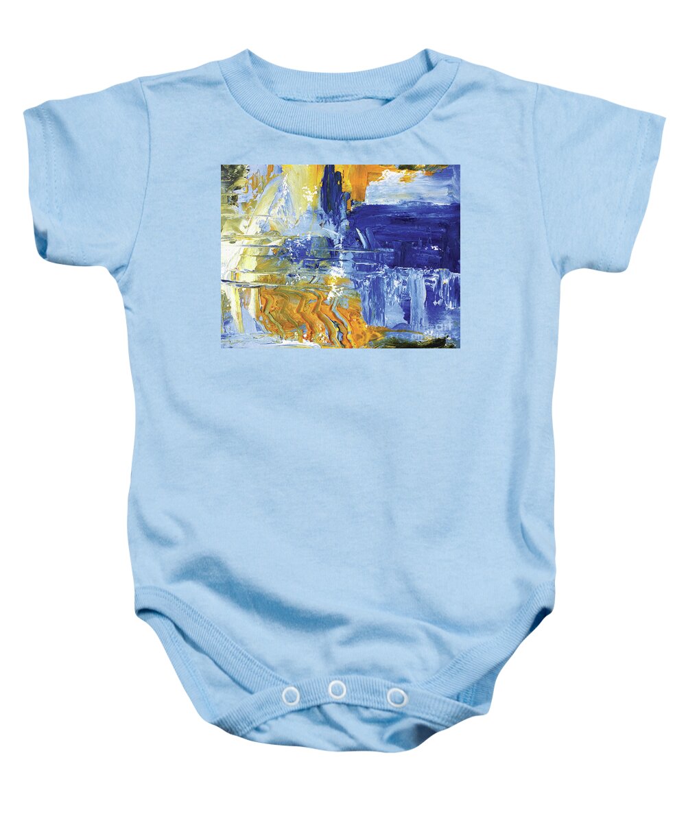 Oil And Cold Wax Baby Onesie featuring the painting Reflection on Blue Falls by Christine Chin-Fook