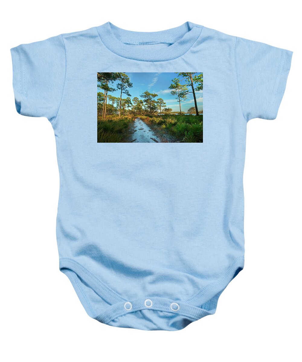 00546374 Baby Onesie featuring the photograph Riverside Path, Ochlockonee River State Park, Florida by Tim Fitzharris
