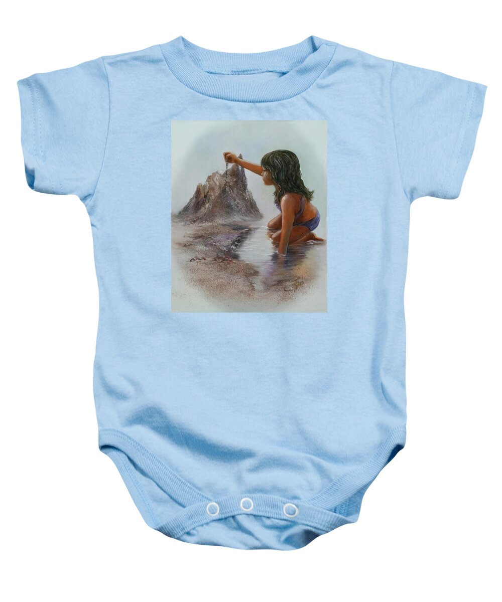 Girl Playing With Sand Baby Onesie featuring the painting Sand Dreams I by Lynne Pittard