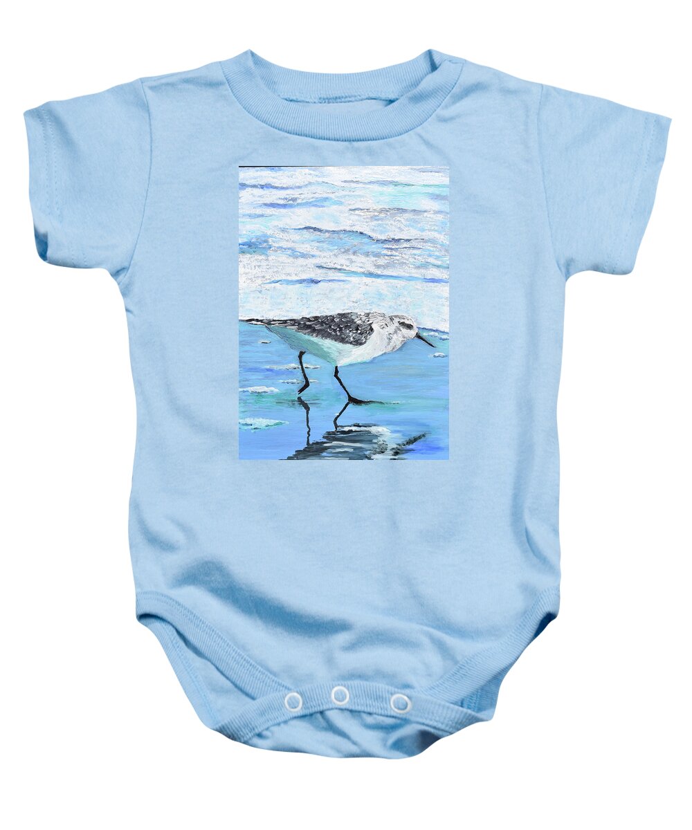 Sea Ocean Baby Onesie featuring the painting Sandpiper by Toni Willey
