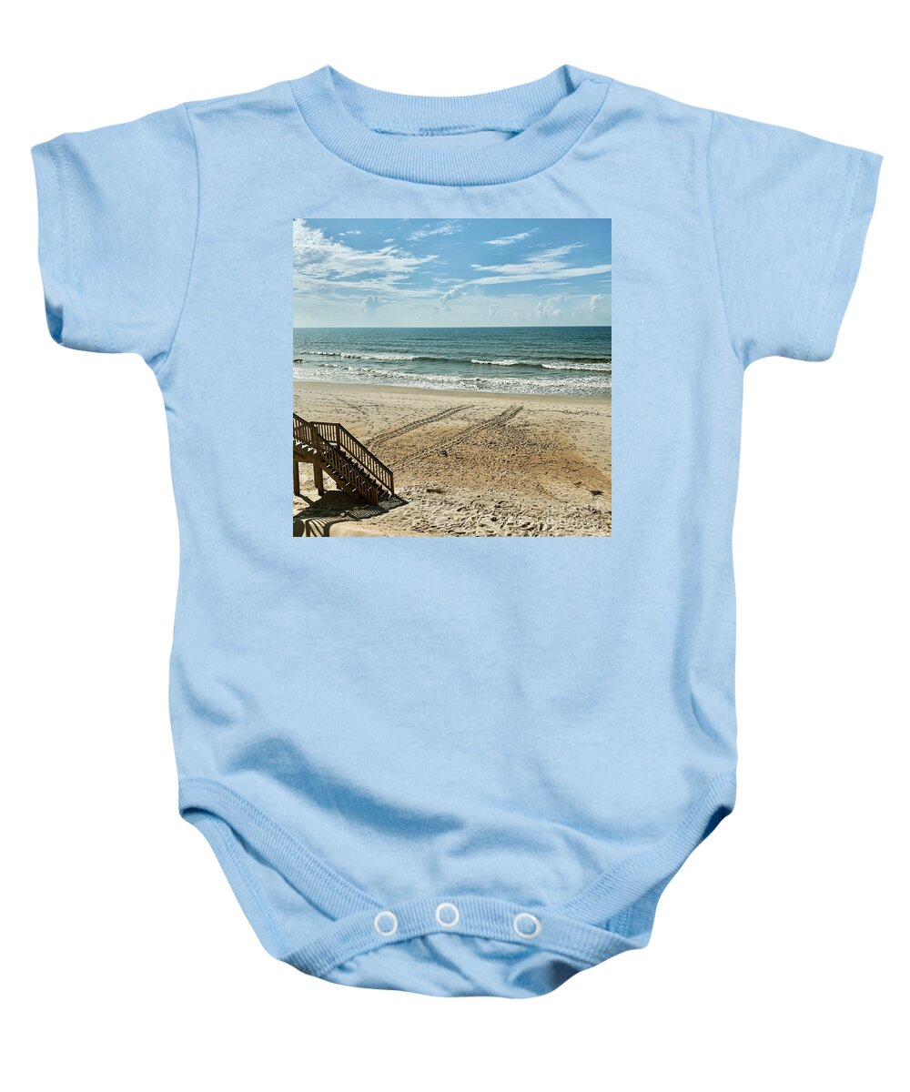 Sea Turtle Baby Onesie featuring the photograph Sea Turtle Tracks Surf City Topsail Island N by Flippin Sweet Gear