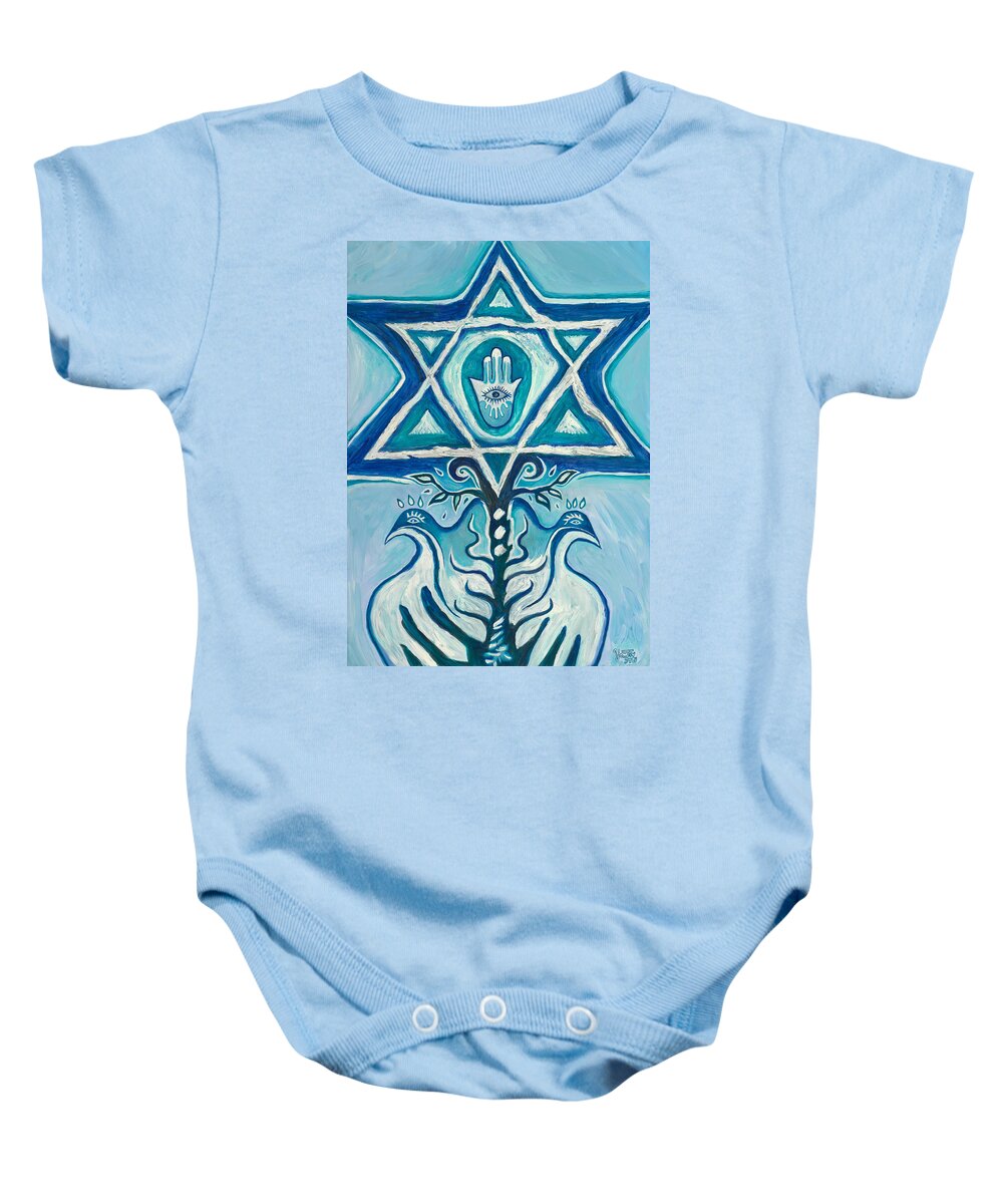 Shield Baby Onesie featuring the painting Shield of David by Yom Tov Blumenthal