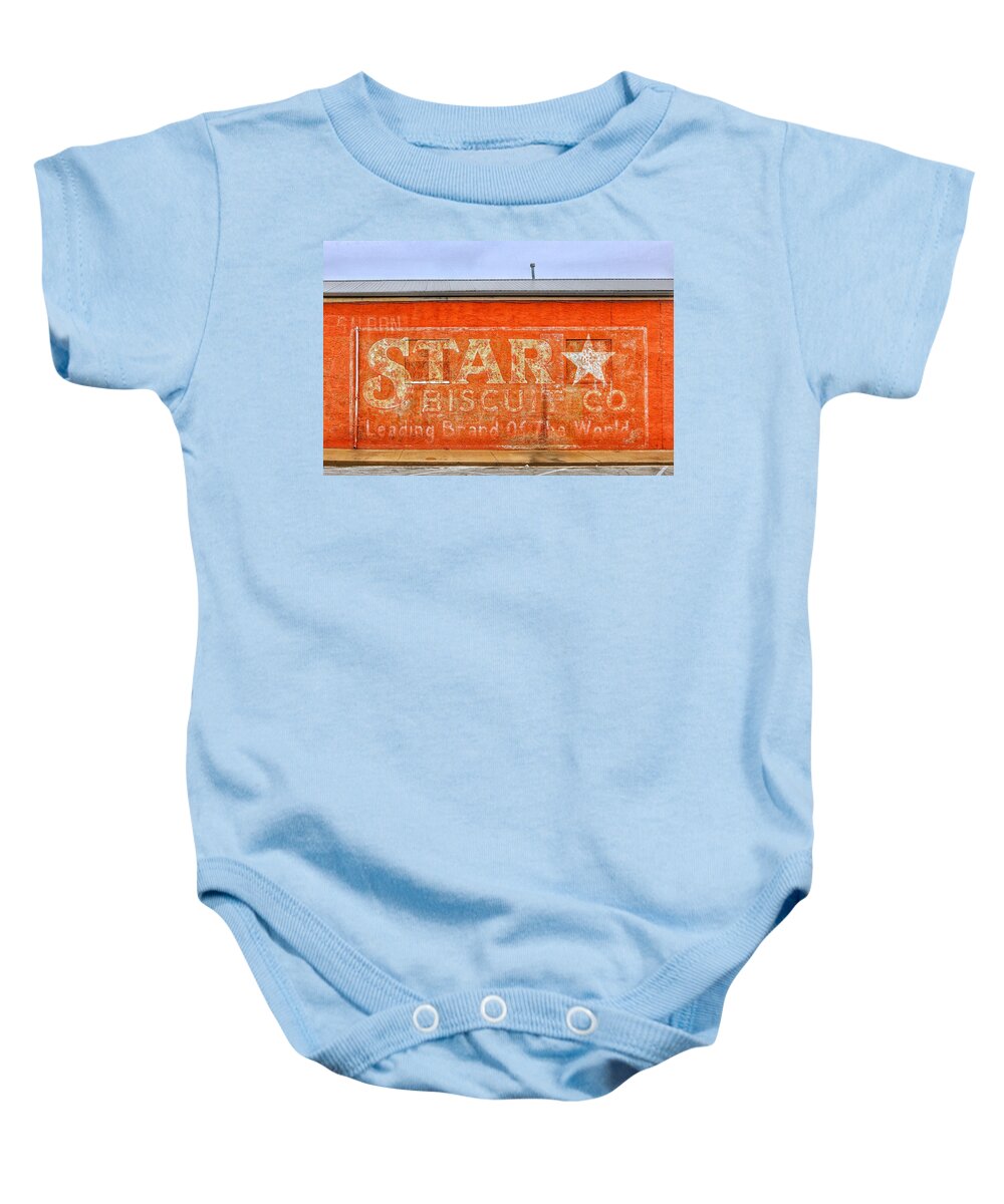 Smithville Baby Onesie featuring the photograph Star Biscuit Company by Gia Marie Houck