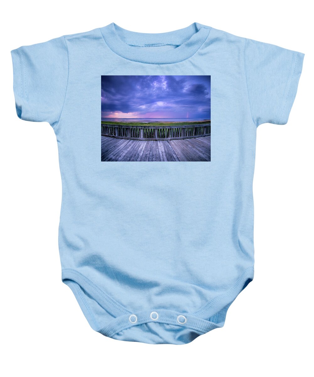 Beach Baby Onesie featuring the photograph Stormy Beach Sunset by Steve Stanger