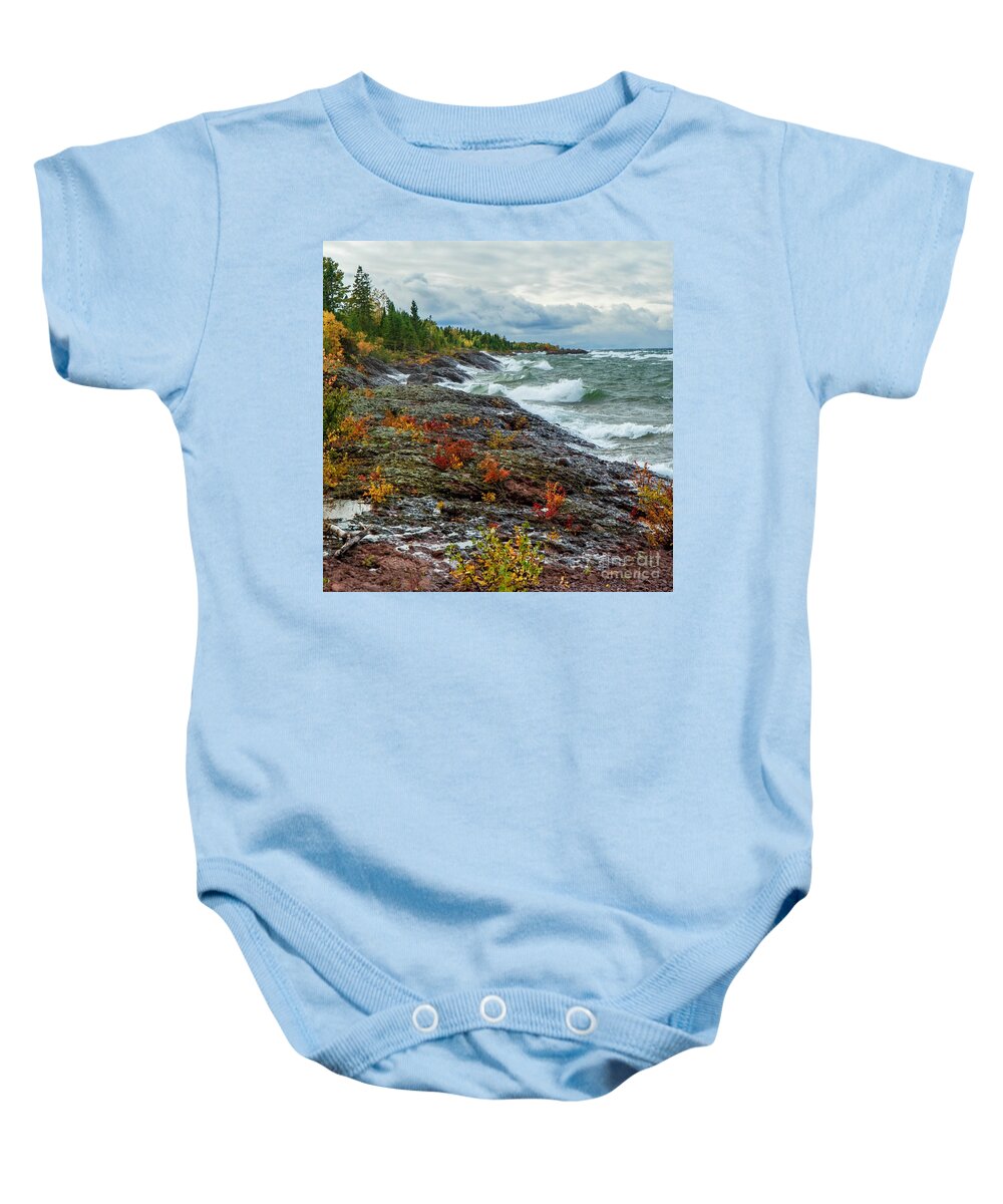 Waves Baby Onesie featuring the photograph Stormy Waves on Lake Superior by Susan Rydberg