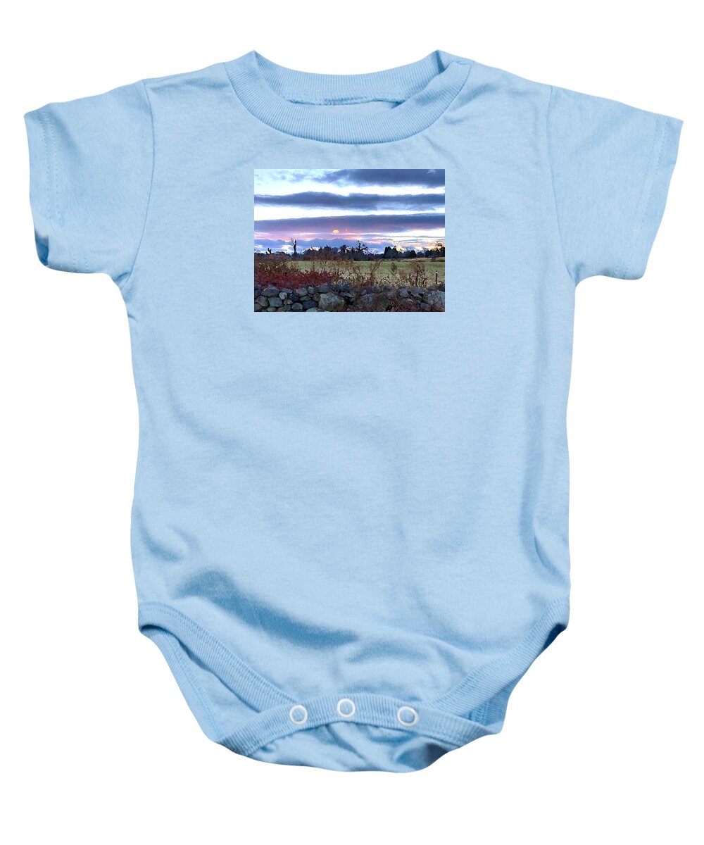 Sunset Baby Onesie featuring the photograph Sunset Over Sheep Pasture by Tom Johnson