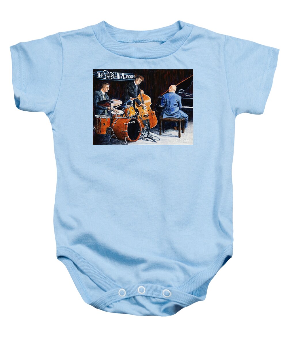 Music Baby Onesie featuring the painting The Sapphire Room by Bonnie Peacher