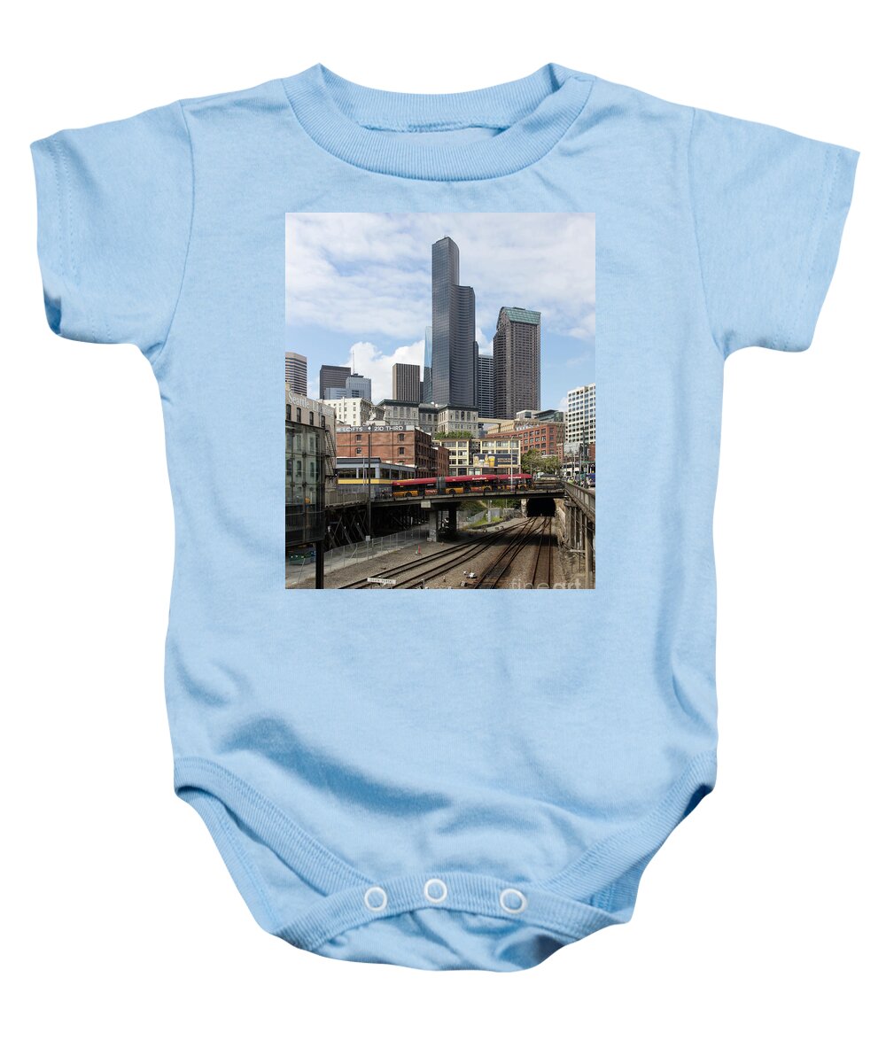 Wingsdomain Baby Onesie featuring the photograph Train Tracks Servicing King Street Station Near CenturyLink Field and T-Mobile Park Seattle R1479 by Wingsdomain Art and Photography