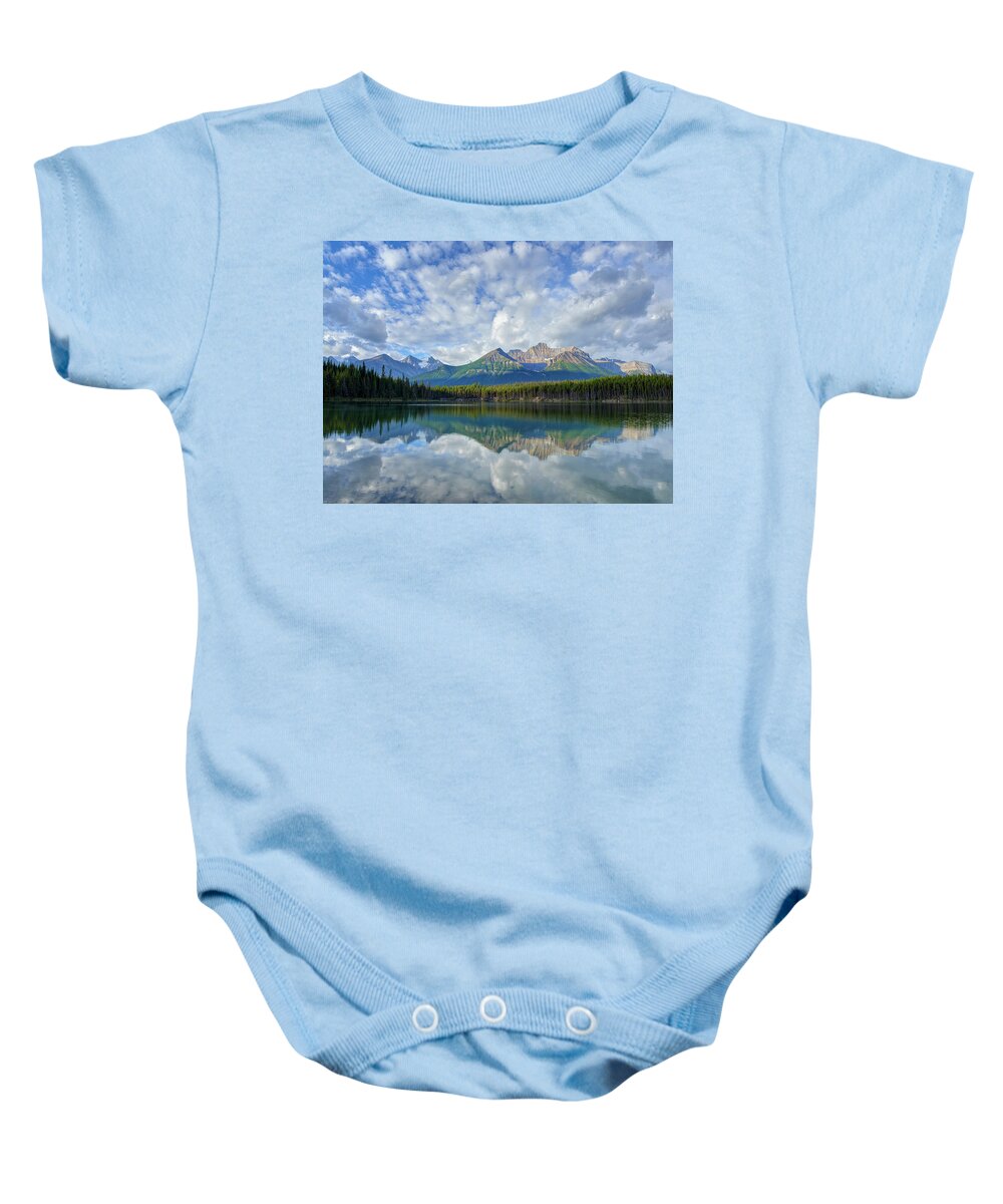Ip_10309919 Baby Onesie featuring the photograph View Of Hector Lake In Front Of Banff National Park, Alberta, Canada by Jalag / Klaus Bossemeyer