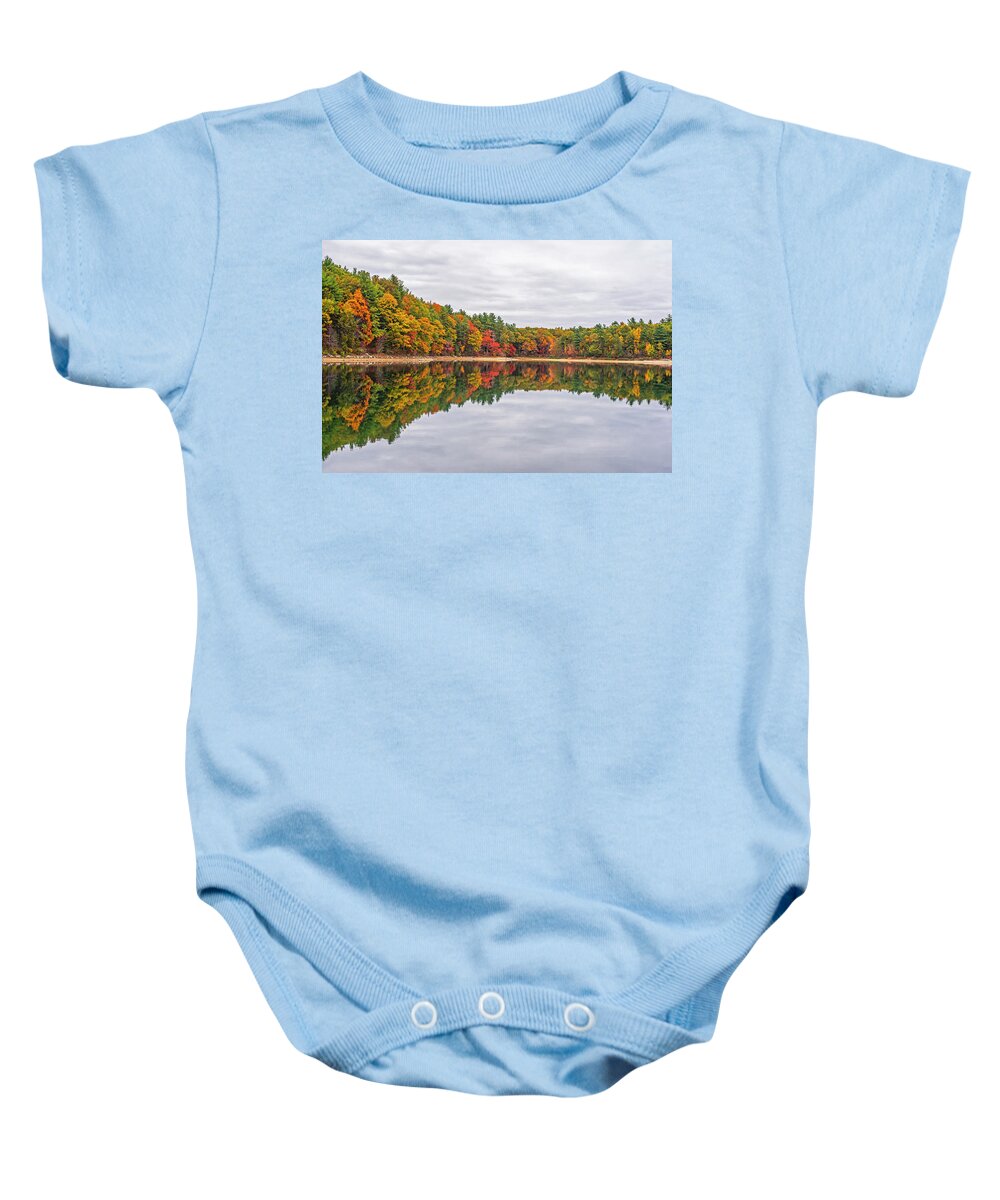 Walden Baby Onesie featuring the photograph Walden Pond Fall Foliage Concord MA Reflection Trees by Toby McGuire