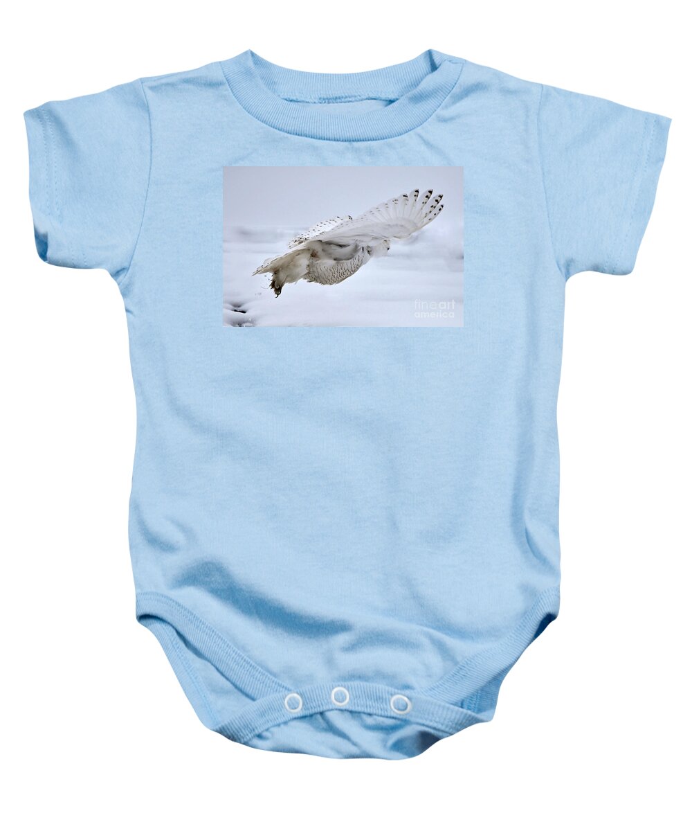 Snowy Owl Baby Onesie featuring the photograph What Was That by Sheila Lee
