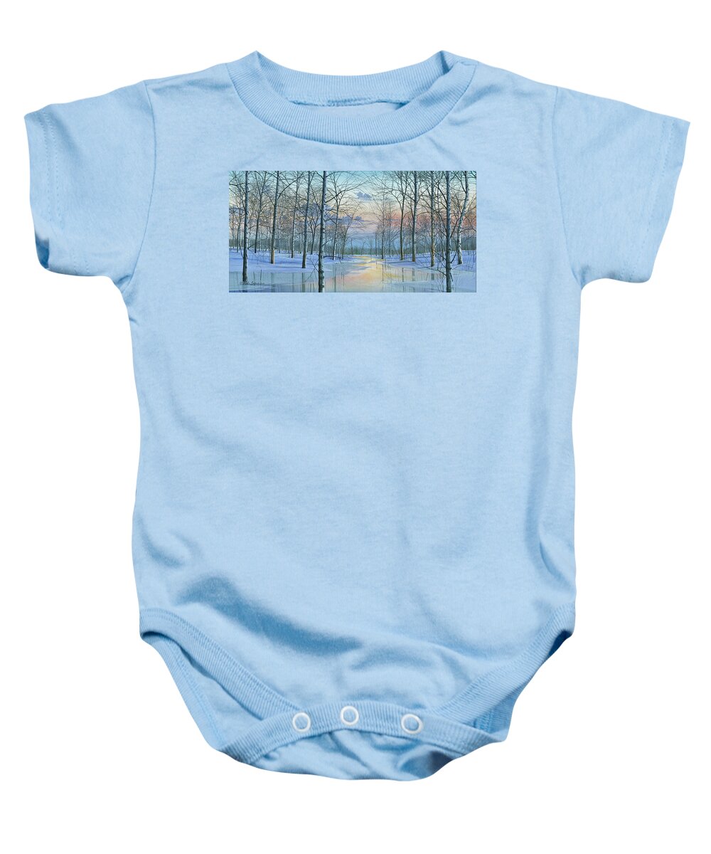 Winter Scene Baby Onesie featuring the painting Winter Spectacle by Mike Brown