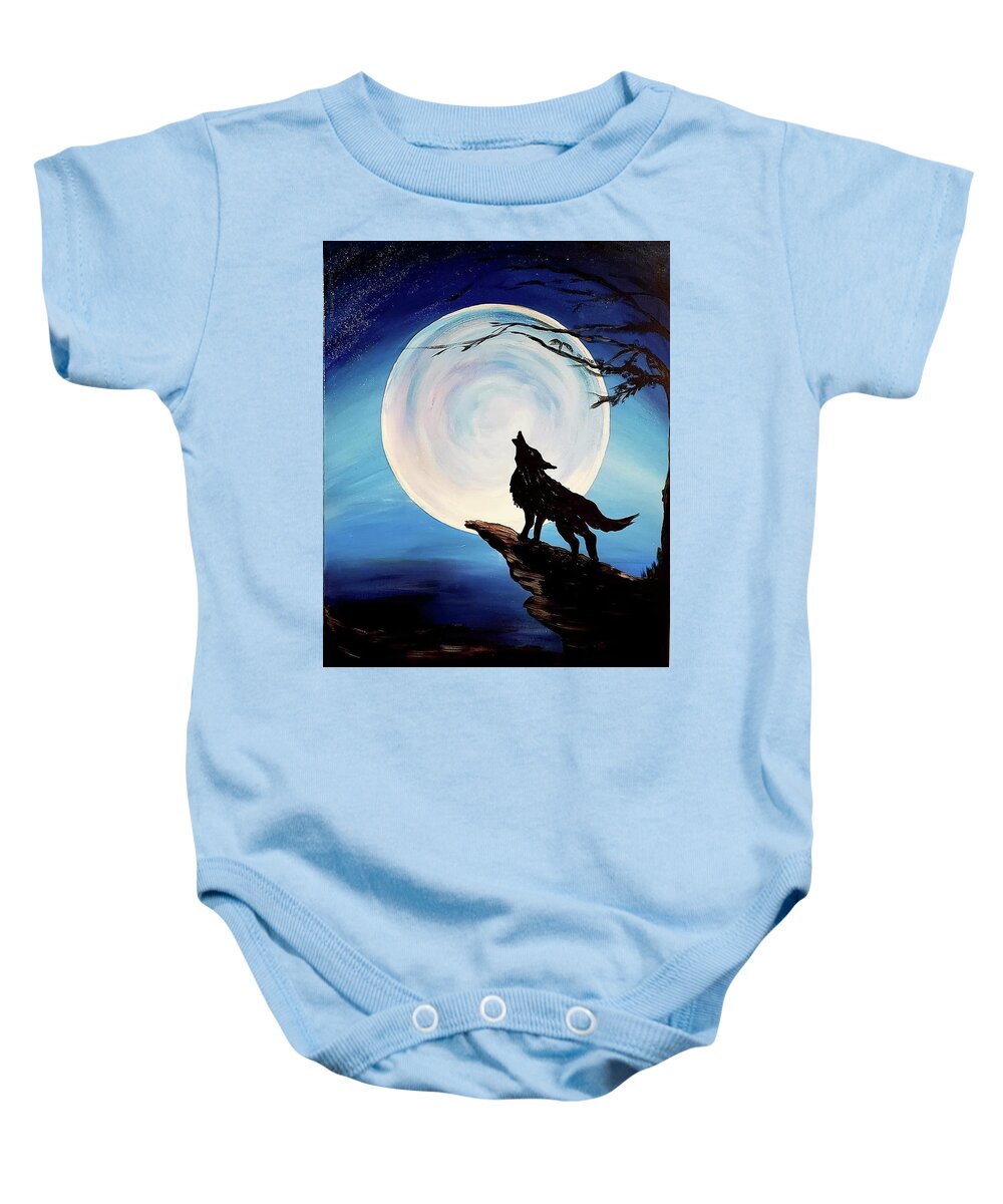 Moon Baby Onesie featuring the painting Wolf Howling by Lynne McQueen