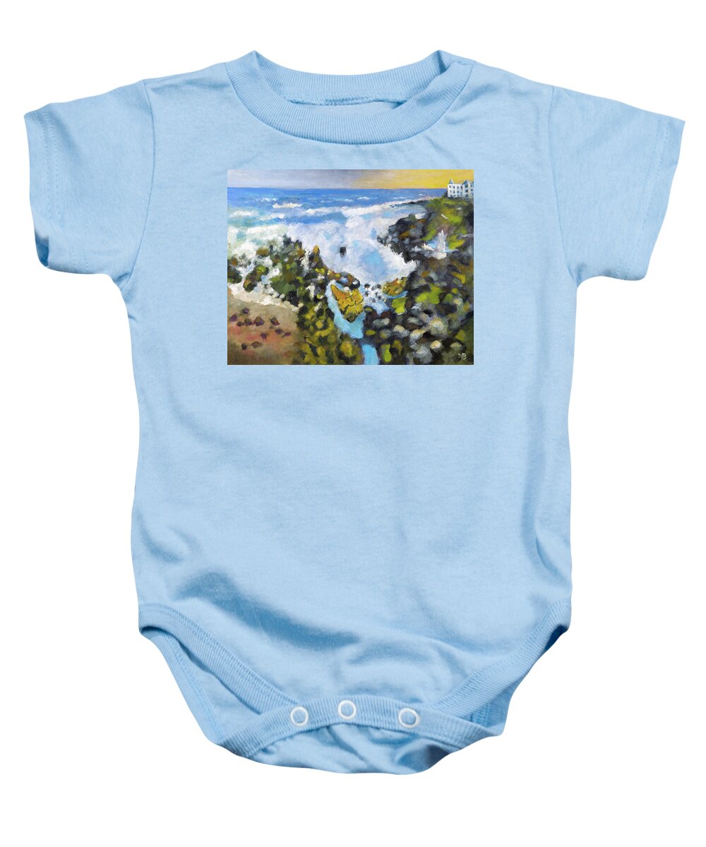 Yachats Baby Onesie featuring the painting Yachats Surf by Mike Bergen