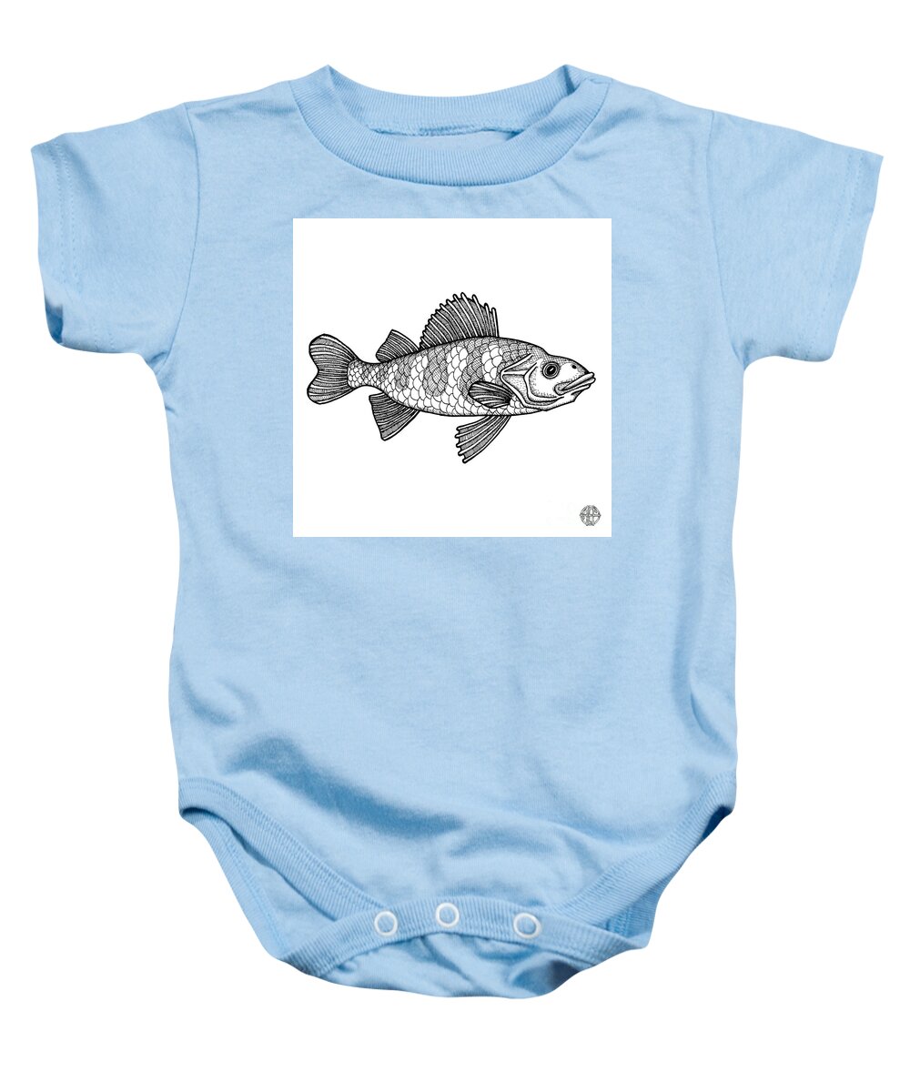 Animal Portrait Baby Onesie featuring the drawing Yellow Perch by Amy E Fraser