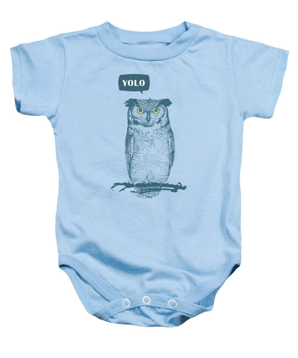 Owl Baby Onesie featuring the mixed media Yolo by Balazs Solti
