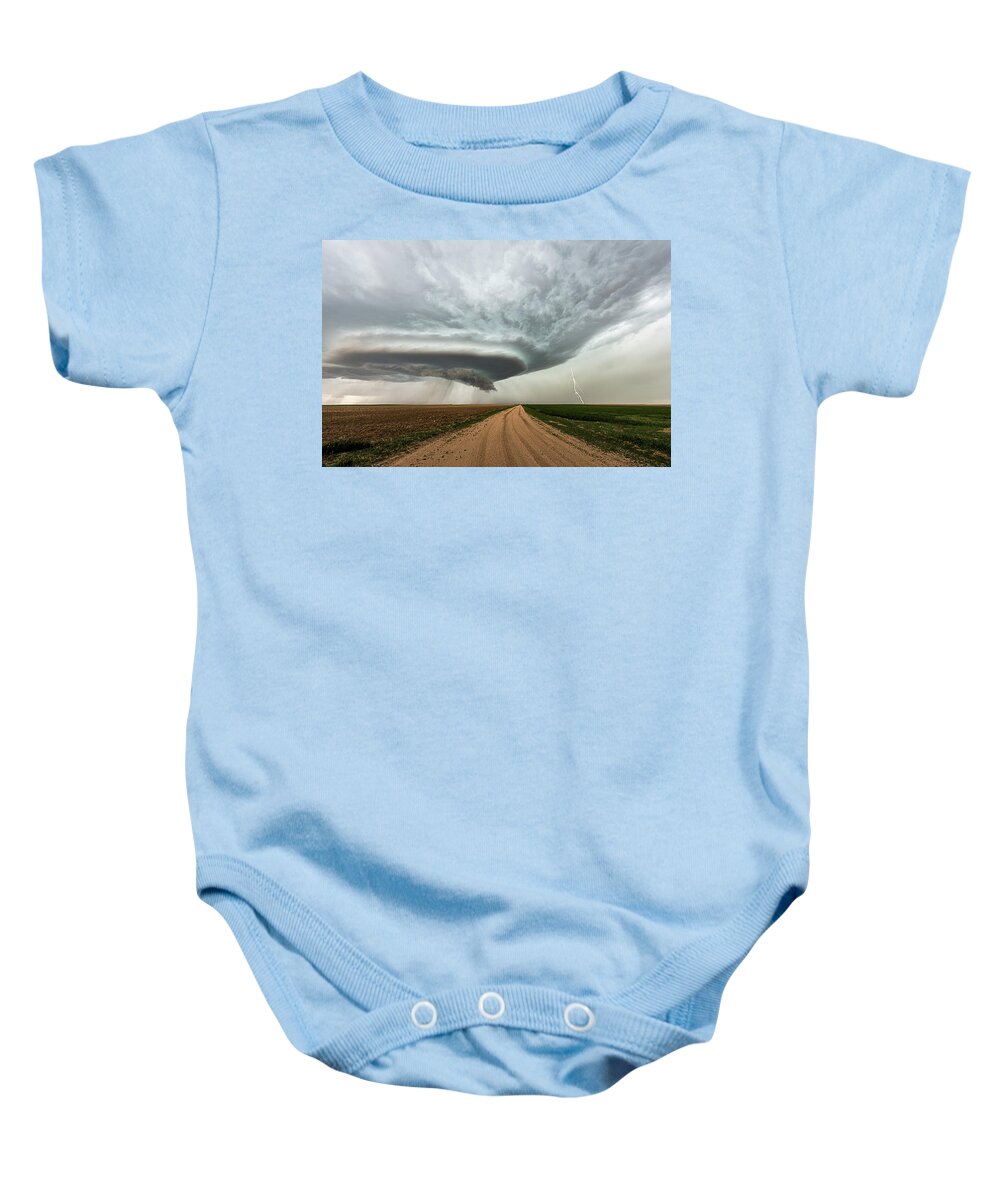 Supercell Baby Onesie featuring the photograph Down The Dirt Road #1 by Marcus Hustedde
