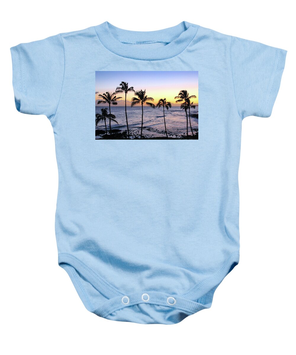 Hawaii Baby Onesie featuring the photograph Poipu Palms at Sunset by Robert Carter