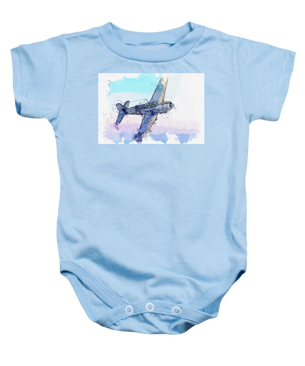 Plane Baby Onesie featuring the painting Saab B A in watercolor ca by Ahmet Asar #1 by Celestial Images
