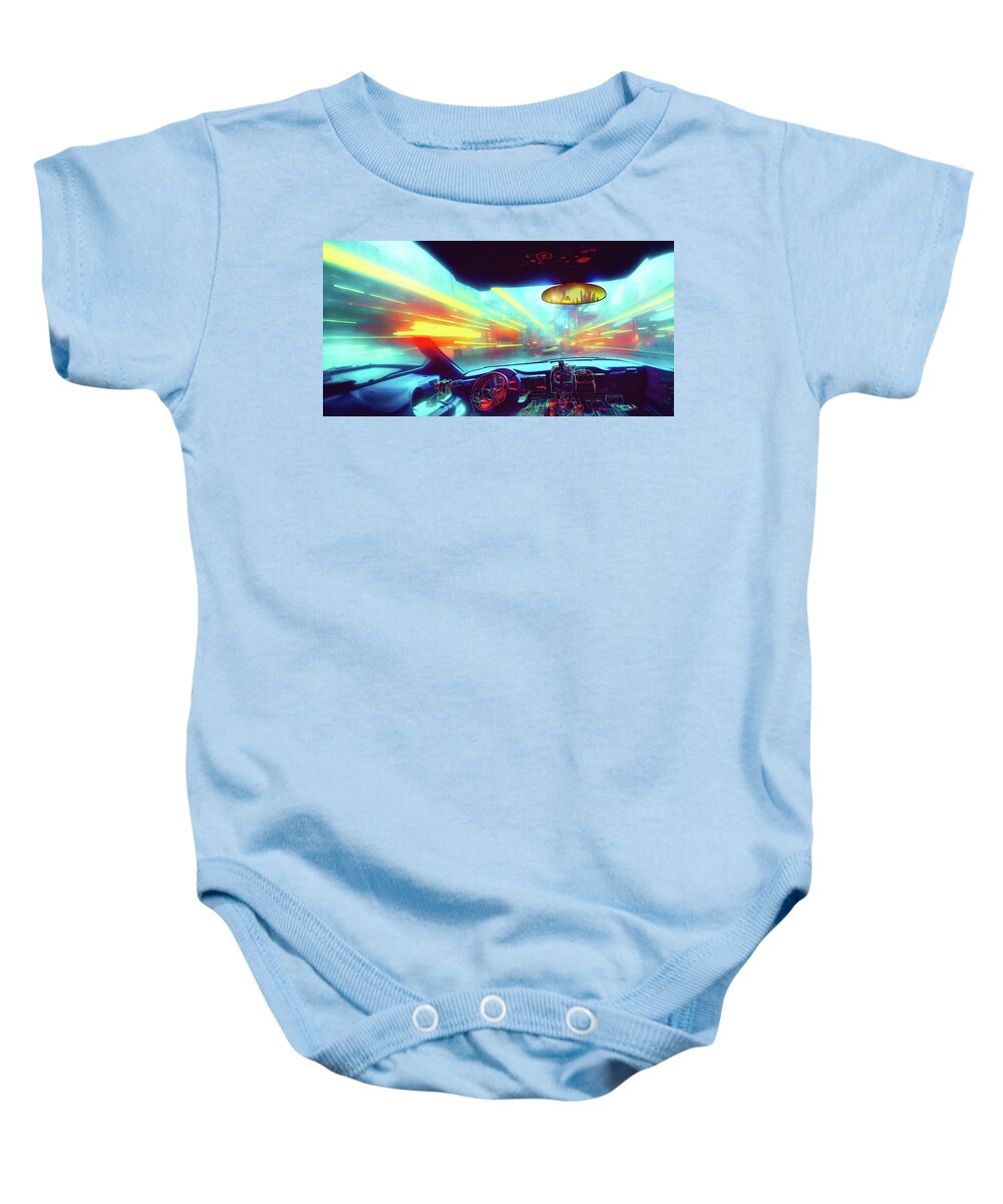 Ai Baby Onesie featuring the digital art 2 Suns in my Rearview Mirror by Micah Offman