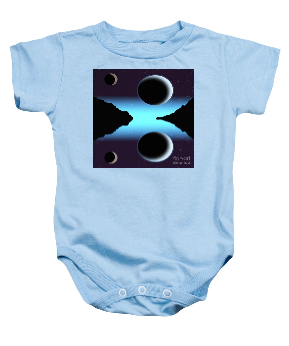 Astrology Baby Onesie featuring the digital art 3D illustration Mysterious far away planet with celestial orbs m by Timothy OLeary