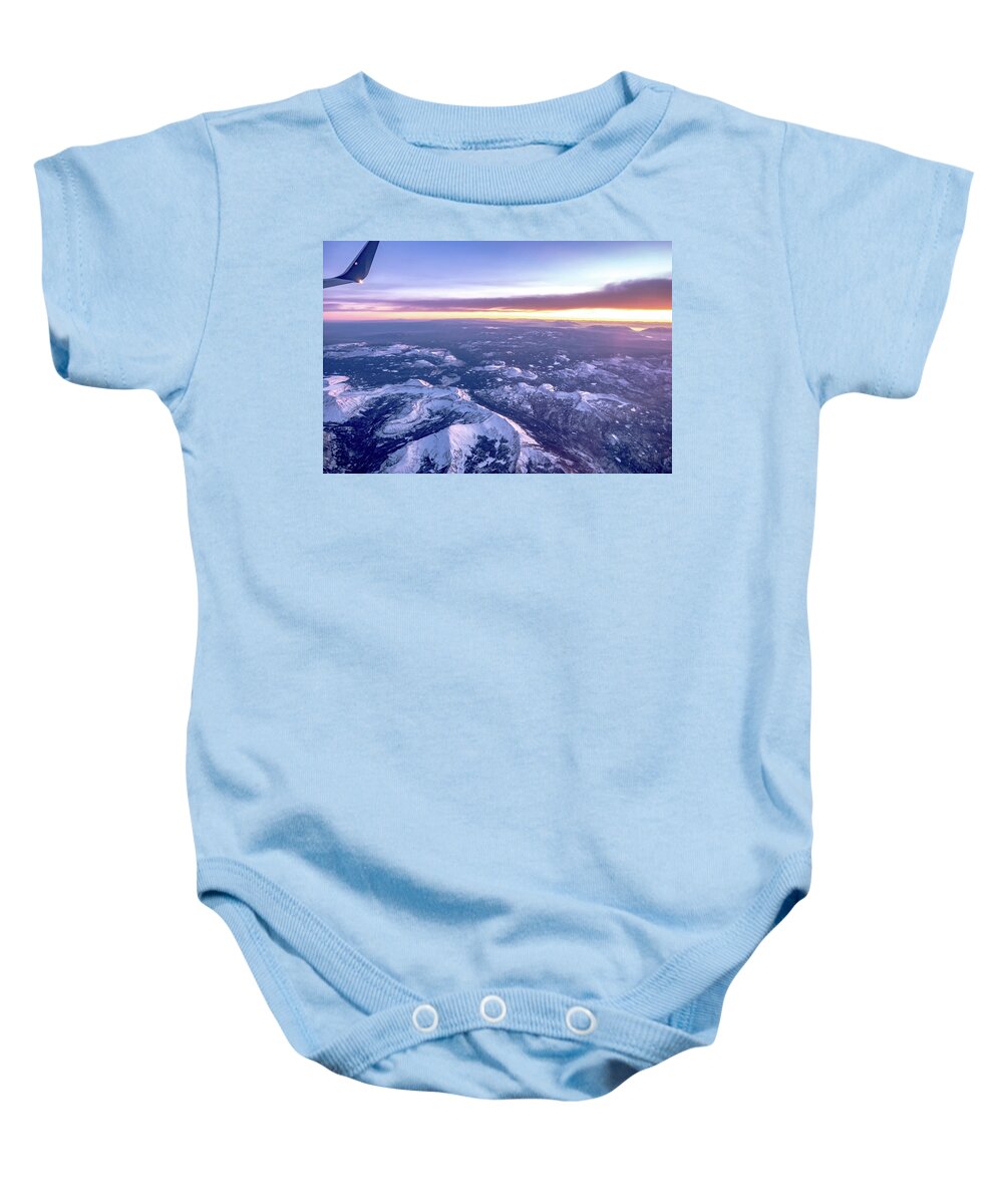 Flying Baby Onesie featuring the photograph Flying Over Rockies In Airplane From Salt Lake City At Sunset #4 by Alex Grichenko
