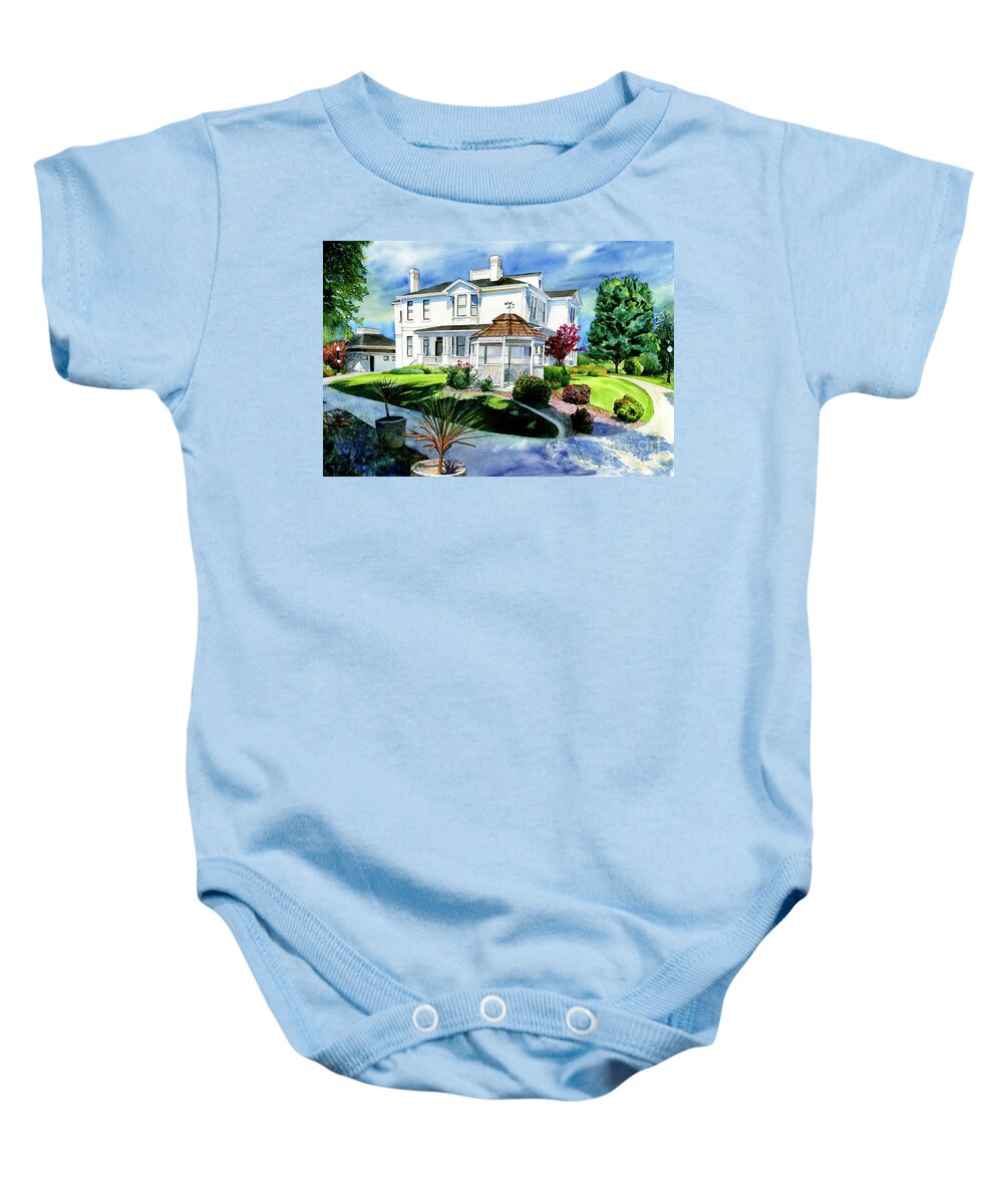 Roseville Artist Baby Onesie featuring the painting #564 Kaseberg Mansion #564 by William Lum