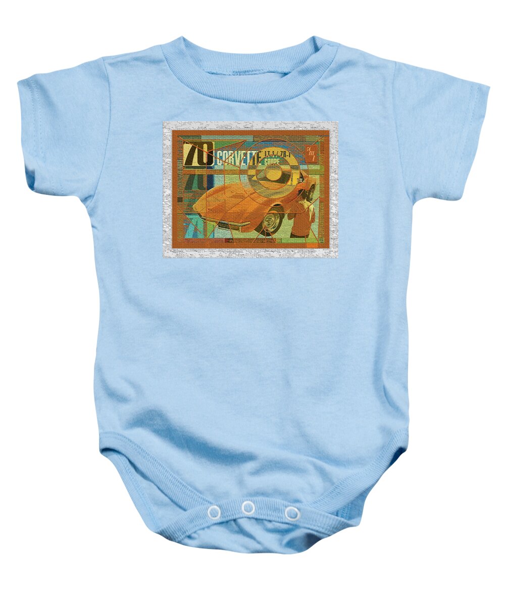70 Chevy Baby Onesie featuring the digital art 70 Chevy / AMT Corvette by David Squibb