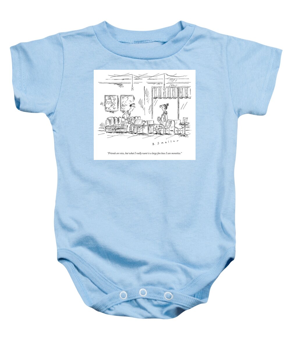 “friends Are Nice Baby Onesie featuring the drawing A Large Fan Base by Barbara Smaller