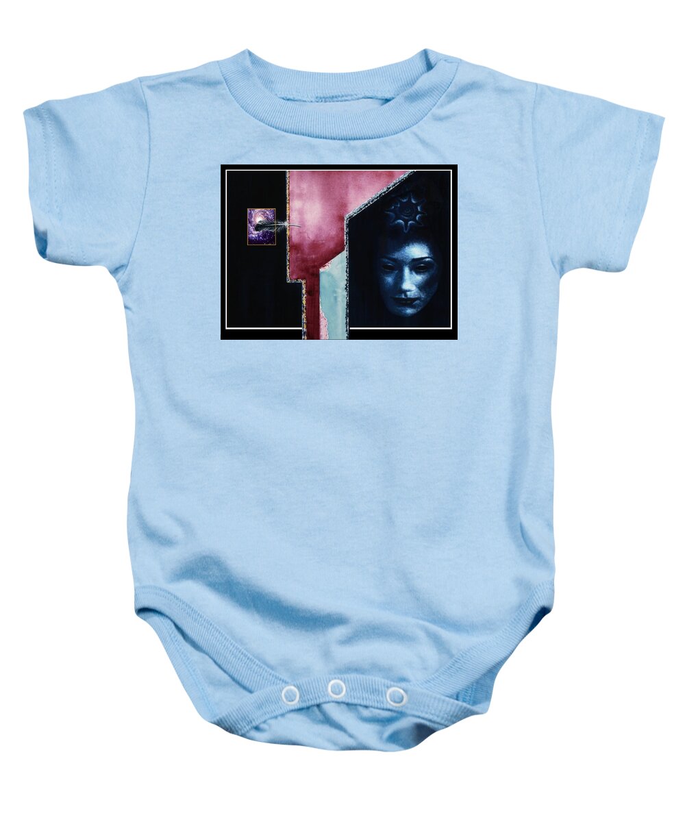 Portrait Baby Onesie featuring the mixed media A Mystery by Hartmut Jager