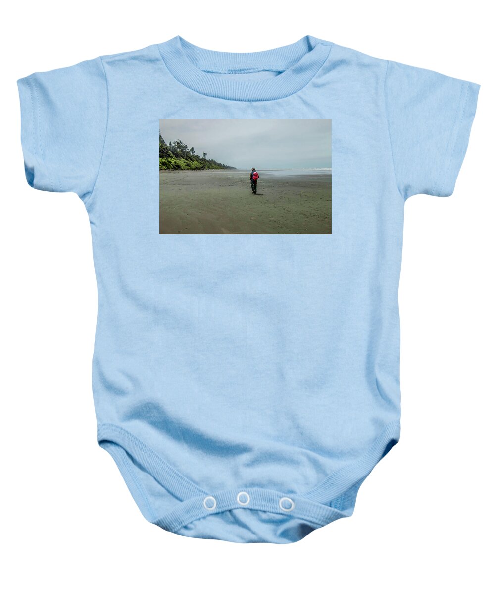 Kalalaloch Beach Baby Onesie featuring the photograph A Solitary Walk by Doug Scrima
