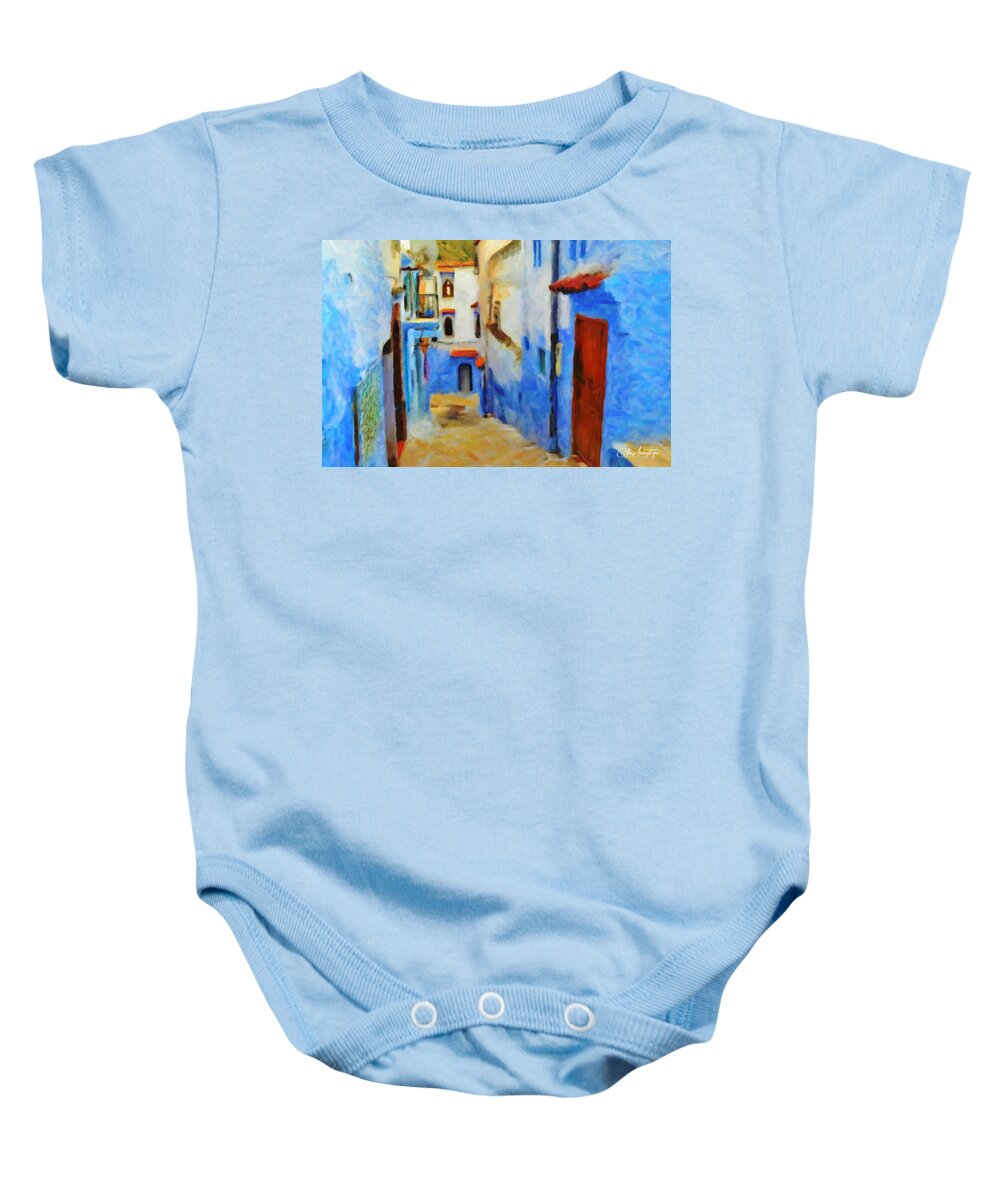 Morocco Street Baby Onesie featuring the painting A Street in Morocco by Chris Armytage
