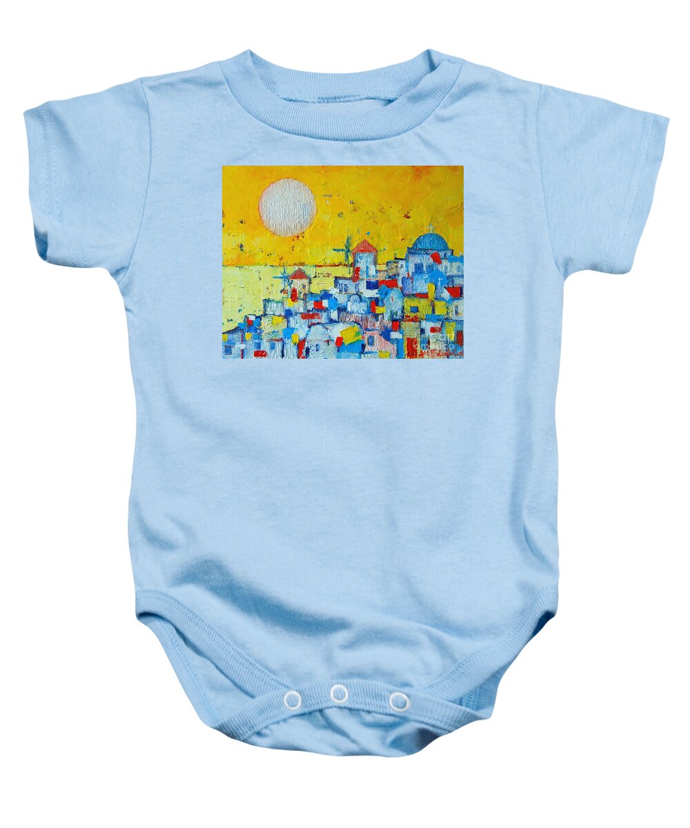 Santorini Baby Onesie featuring the painting Abstract Santorini - Oia Before Sunset by Ana Maria Edulescu