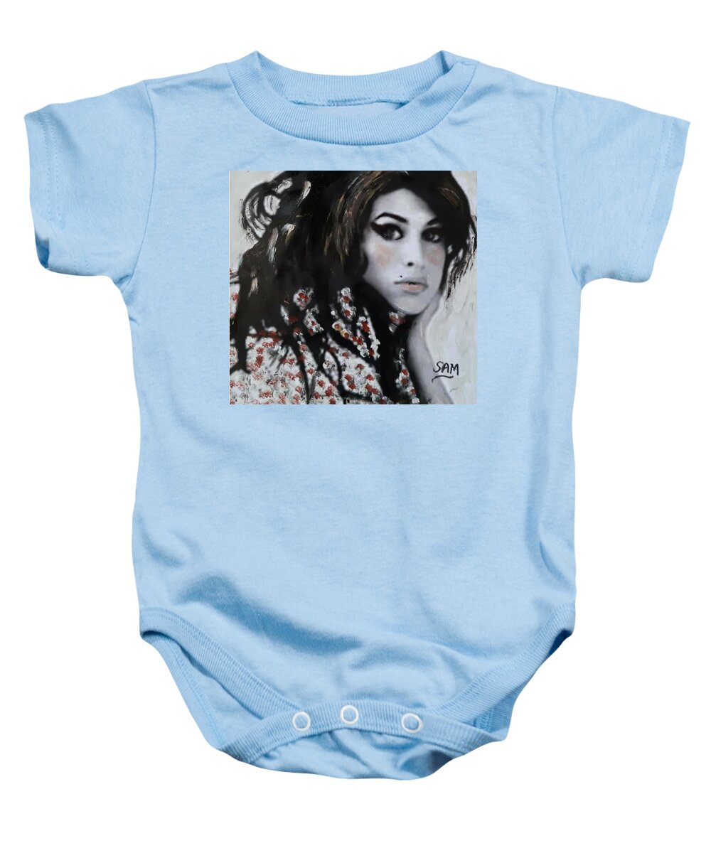 Amy Baby Onesie featuring the painting Amy by Sam Shaker