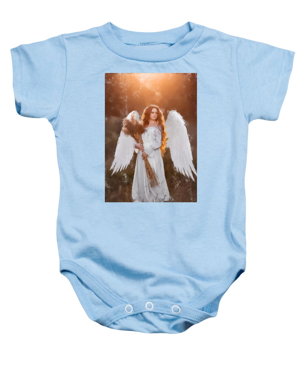 Angle Baby Onesie featuring the painting Angel in the Field by Gary Arnold