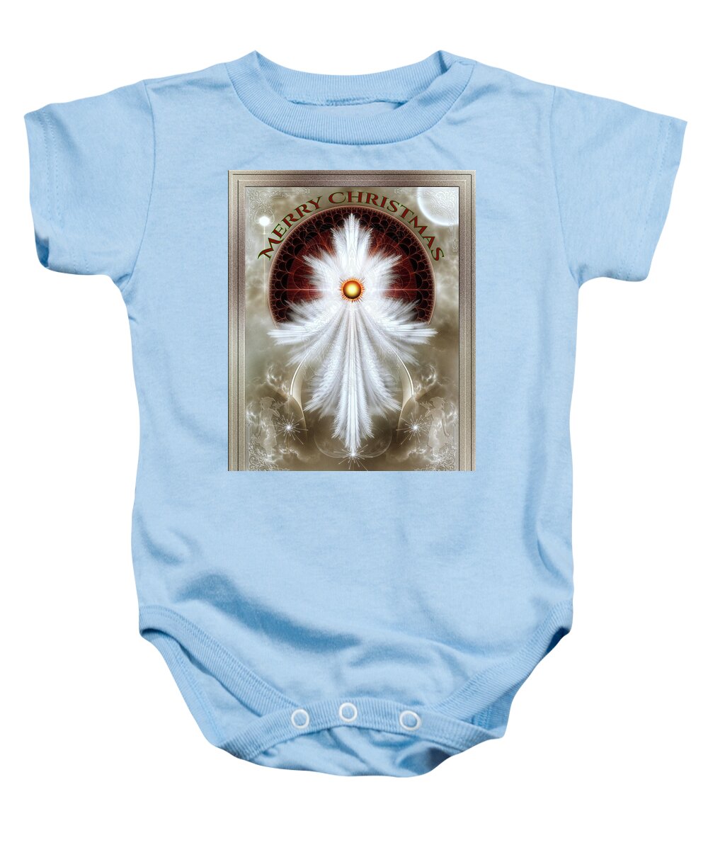 Angel Baby Onesie featuring the digital art Angel Wings Snowflake Merry Christmas Fractal Composition by Rolando Burbon