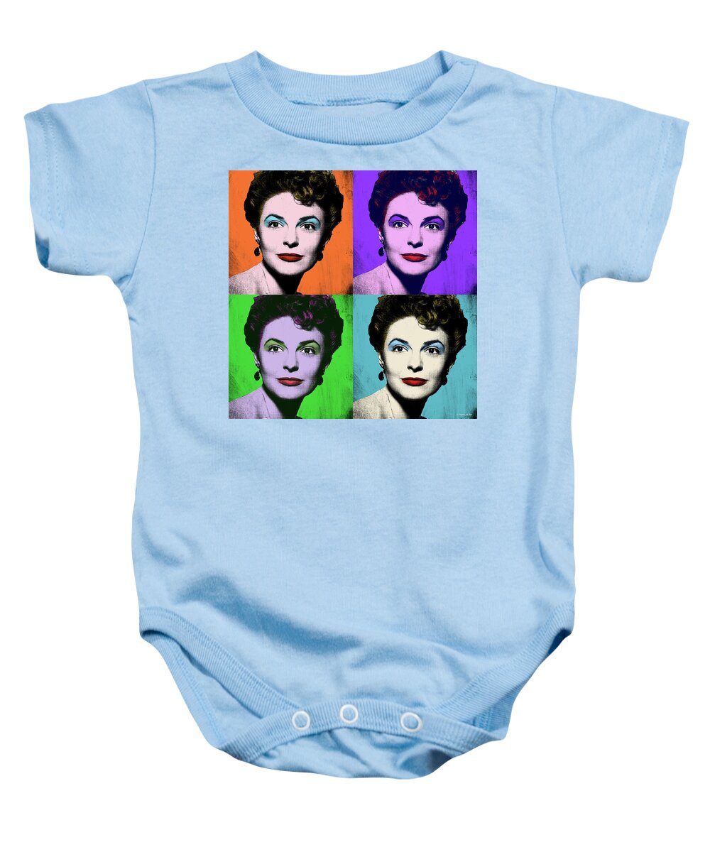Anne Bancroft Baby Onesie featuring the mixed media Anne Bancroft Pop art by Movie World Posters