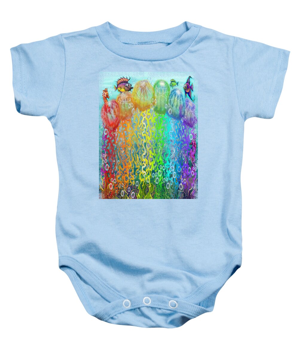 Aquatic Baby Onesie featuring the digital art Aqua Jellyfish Rainbow Fantasy by Kevin Middleton