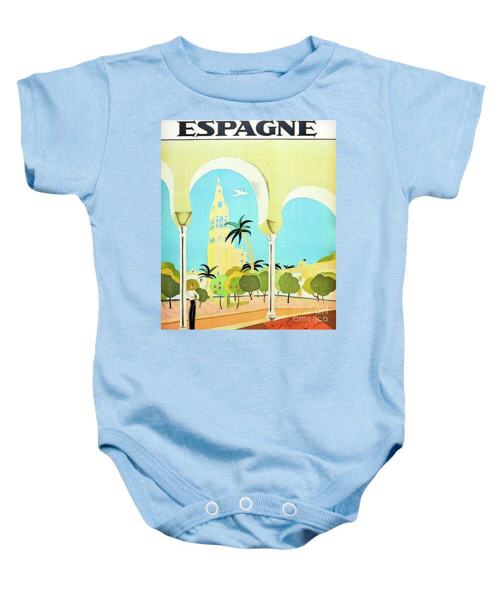 1922 Baby Onesie featuring the drawing Art Deco Spain Travel Poster 1922 by M G Whittingham