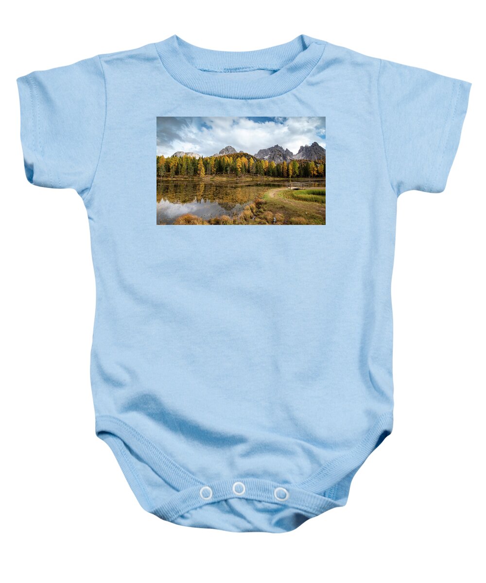 Autumn Baby Onesie featuring the photograph Autumn landscape with mountains and trees by Michalakis Ppalis
