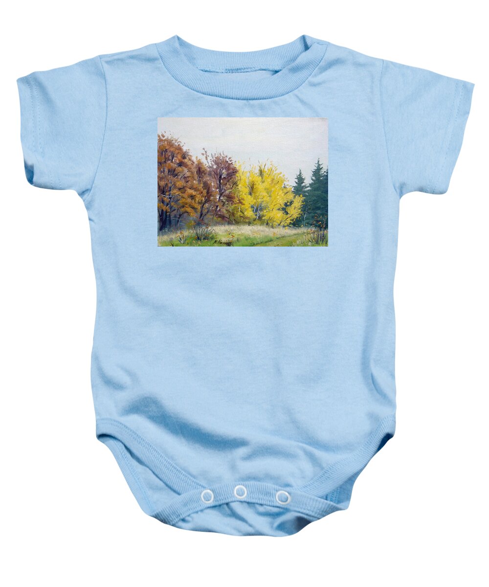 Landscape Baby Onesie featuring the painting Autumn Overcast by Rick Hansen