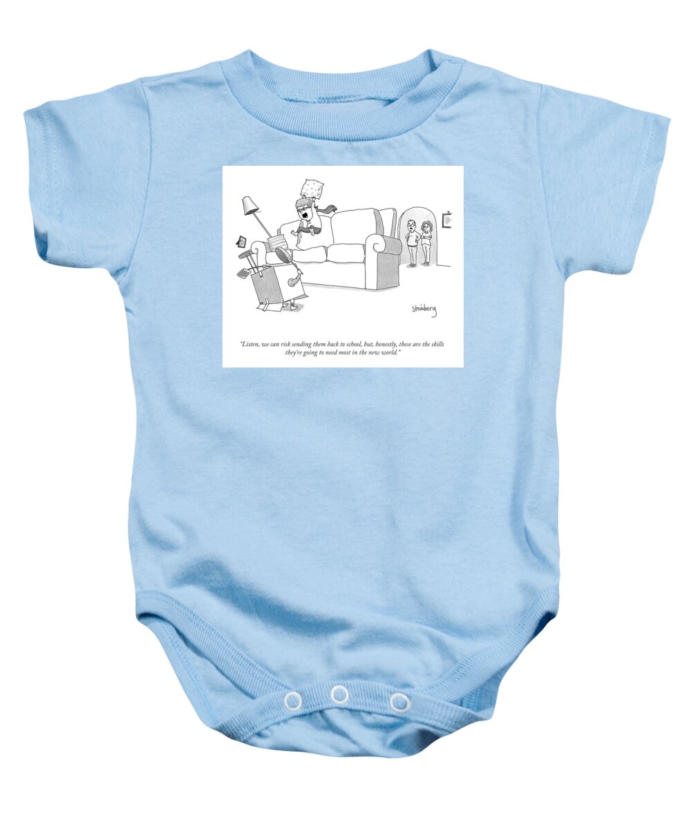Listen Baby Onesie featuring the drawing Back To School by Avi Steinberg