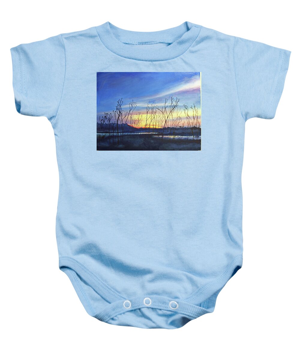 Landscape Baby Onesie featuring the painting Baker Wetlands II by Nadine Button