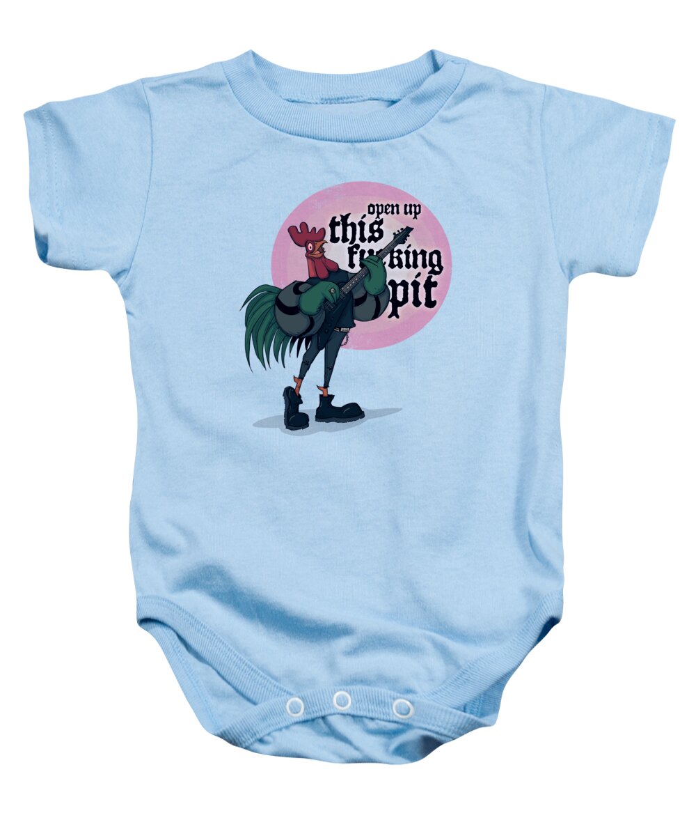 Rooster Baby Onesie featuring the drawing Band of Metal Men by Ludwig Van Bacon