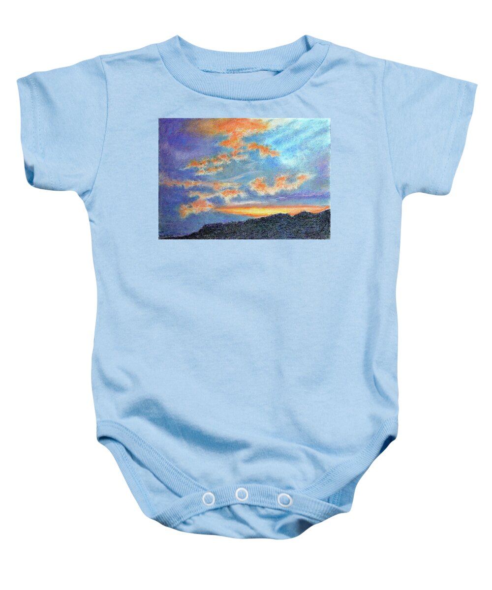 Before Sunset Baby Onesie featuring the pastel Before Sunset by Uma Krishnamoorthy