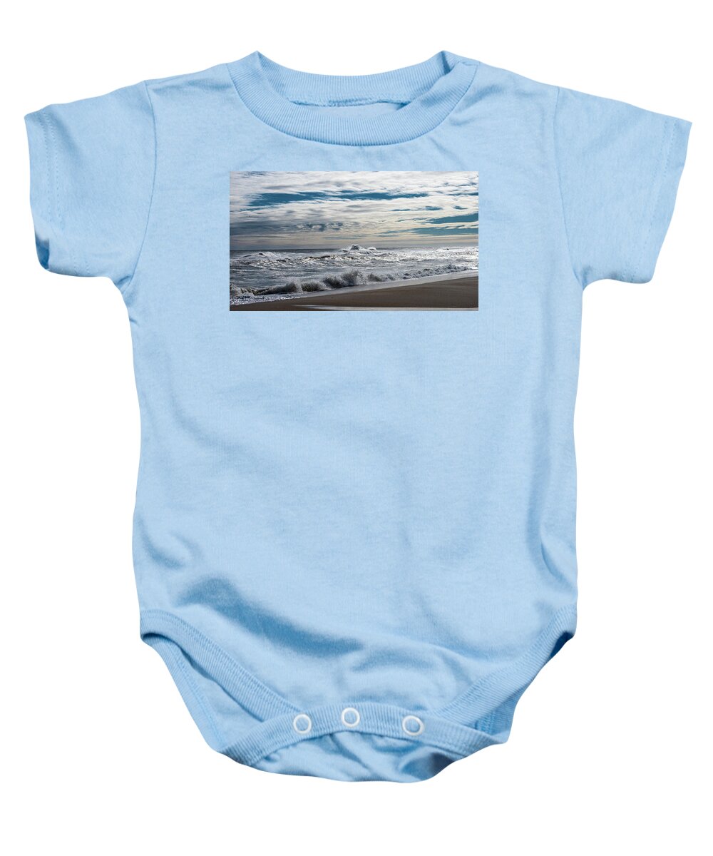 One Big Wave Baby Onesie featuring the photograph Big Breaker at Surf City by Louis Dallara