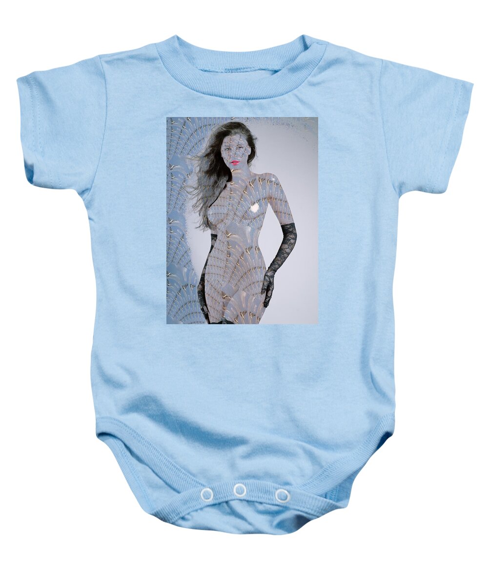 Fractal Baby Onesie featuring the mixed media Black Gravity Seagull by Stephane Poirier